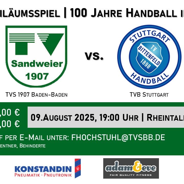 100 Jahre Handball in Sandweier – TVS 1907 Baden-Baden empfängt den TVB Stuttgart