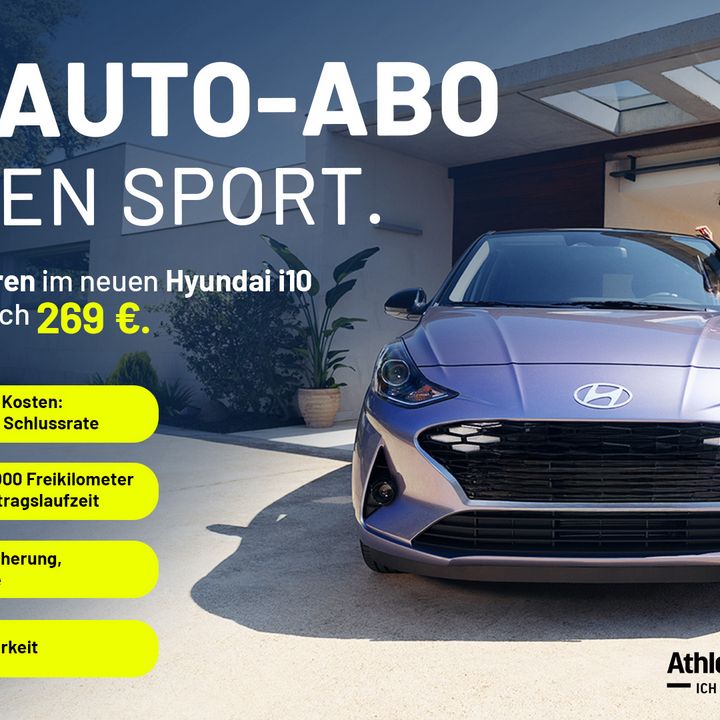 Das Auto-Abo von Athletic Sport Sponsoring + Hyundai i10 Prime 
